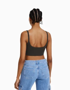 BERSHKA Crop top bretelles larges Gris Shop