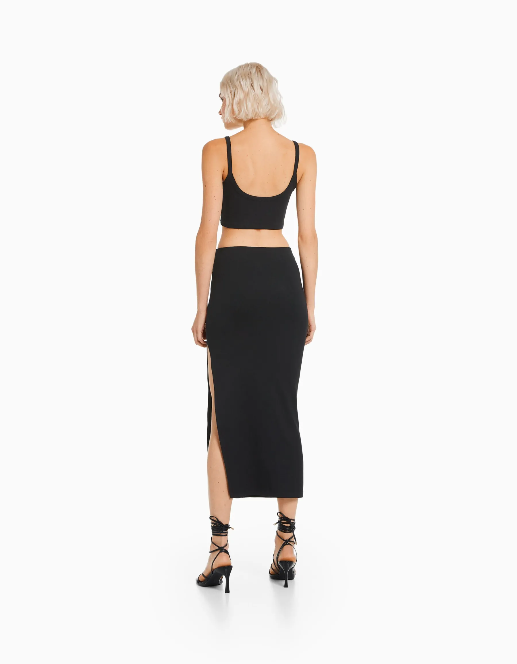BERSHKA Crop top bretelles larges Noir New
