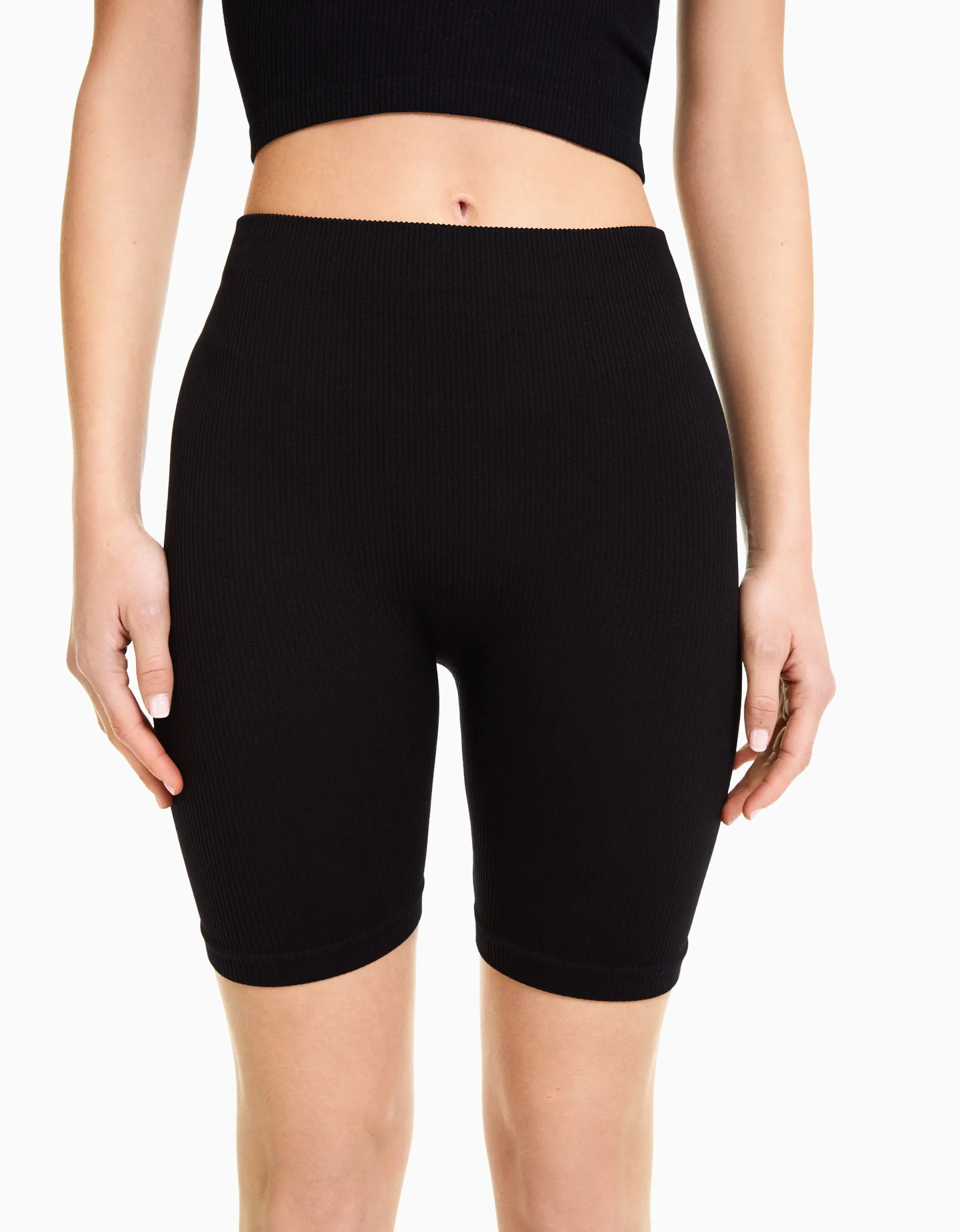 BERSHKA Cycliste seamless bord-côte Noir Store
