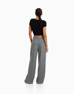BERSHKA Dad fit - Pantalon tailoring wide leg Marine Outlet