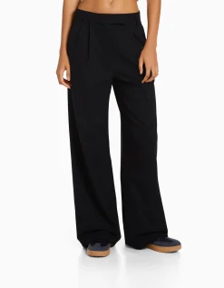 BERSHKA Dad fit - Pantalon tailoring wide leg Marine Cheap