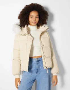 BERSHKA Doudoune capuche fausse fourrure Pierre Shop