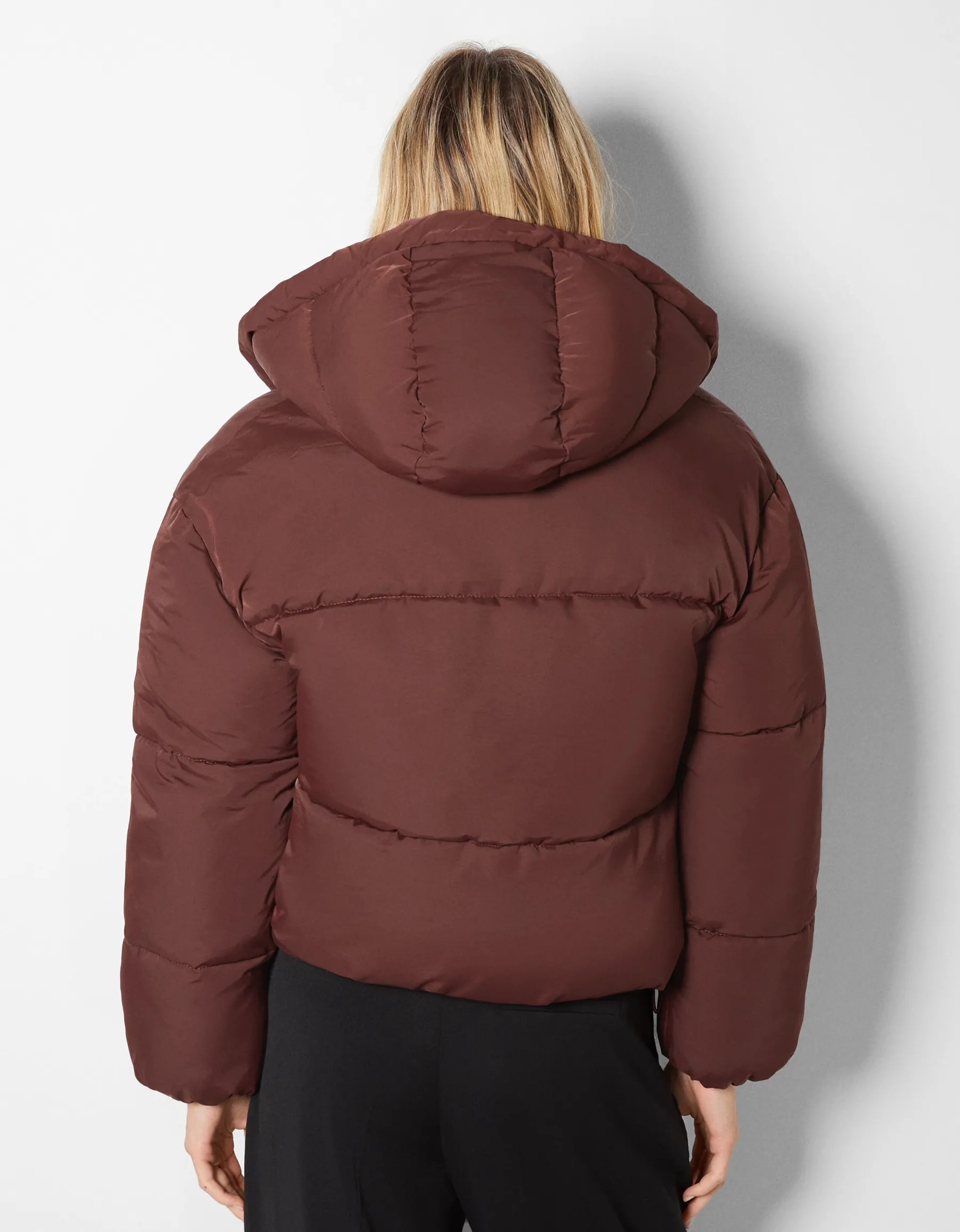BERSHKA Doudoune capuche oversize Marron New