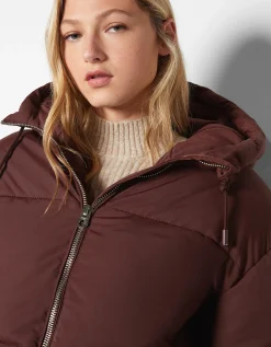 BERSHKA Doudoune capuche oversize Marron New