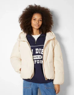 BERSHKA Doudoune capuche oversize Marron Store