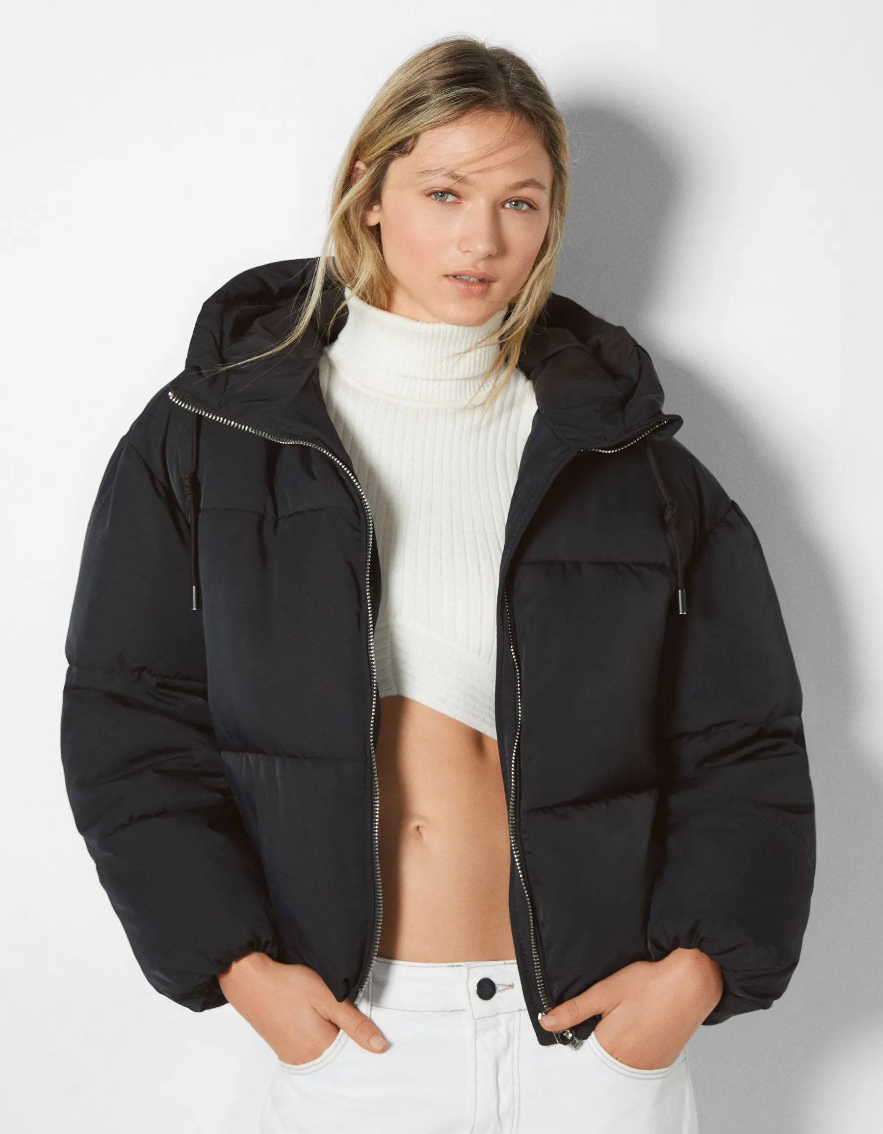 BERSHKA Doudoune capuche oversize Marron Best Sale