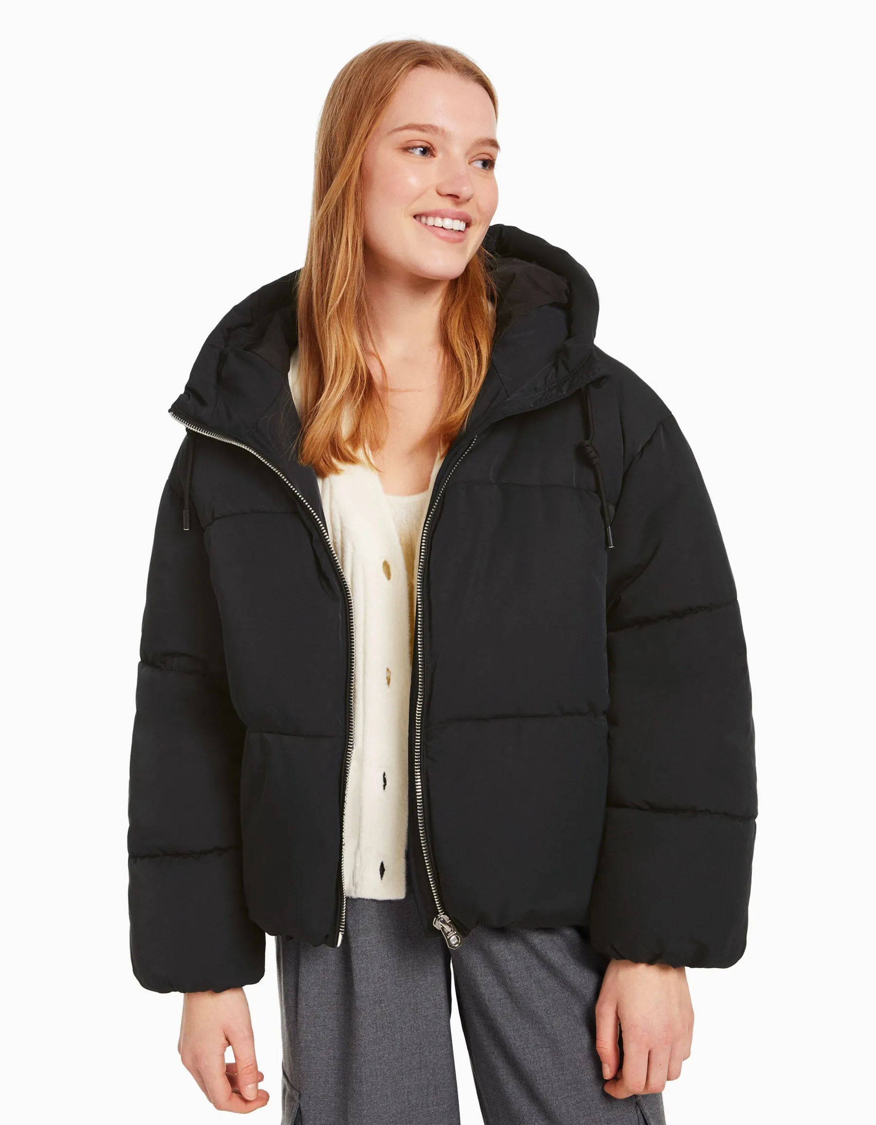 BERSHKA Doudoune capuche oversize Marron Flash Sale