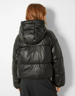BERSHKA Doudoune capuche similicuir Rouge Cheap