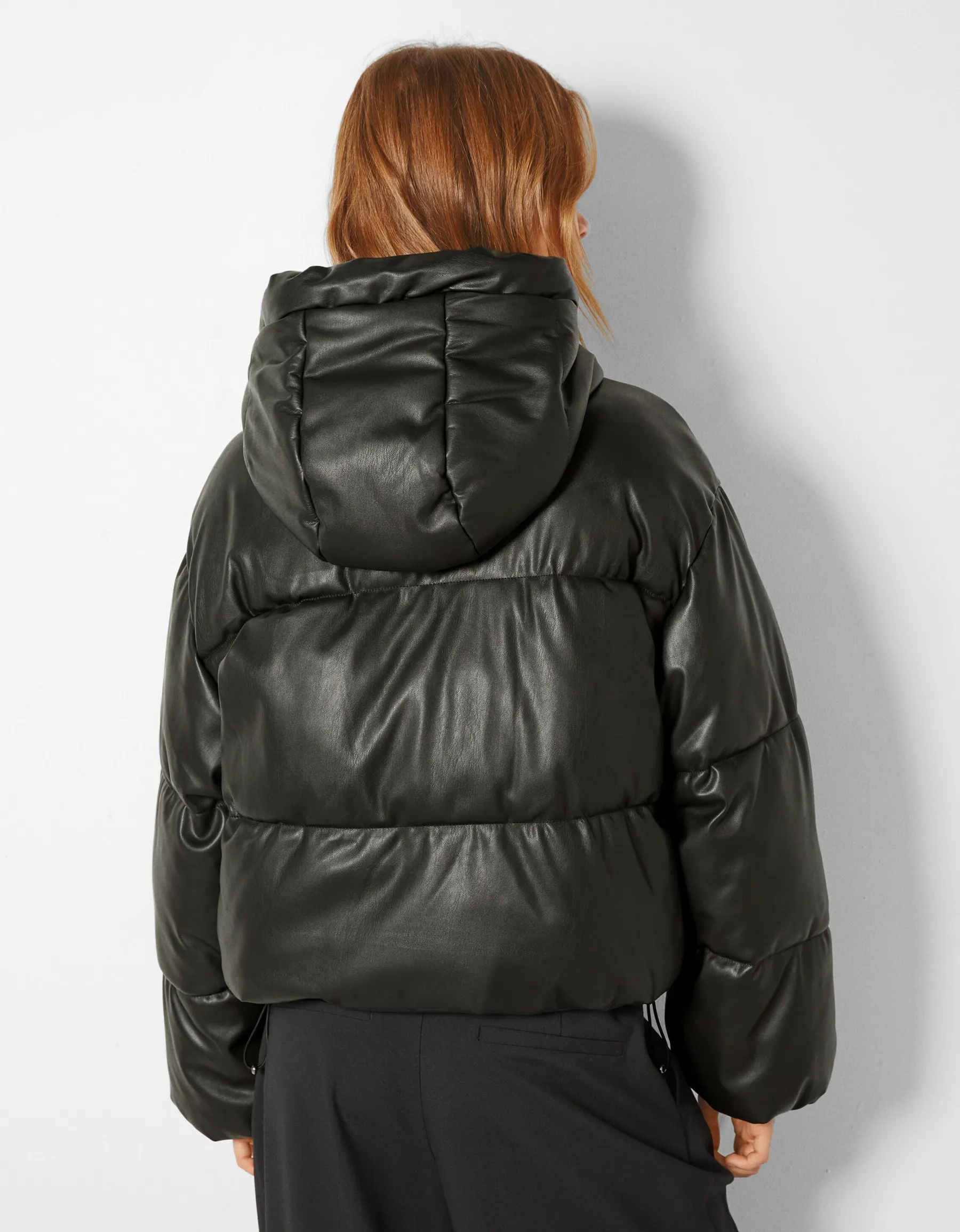 BERSHKA Doudoune capuche similicuir Rouge Cheap