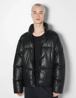 BERSHKA Doudoune en similicuir Noir Fashion