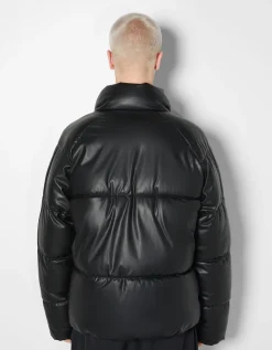 BERSHKA Doudoune en similicuir Noir Fashion