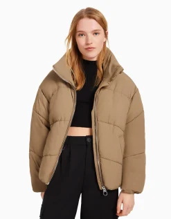 BERSHKA Doudoune oversize Taupe Store