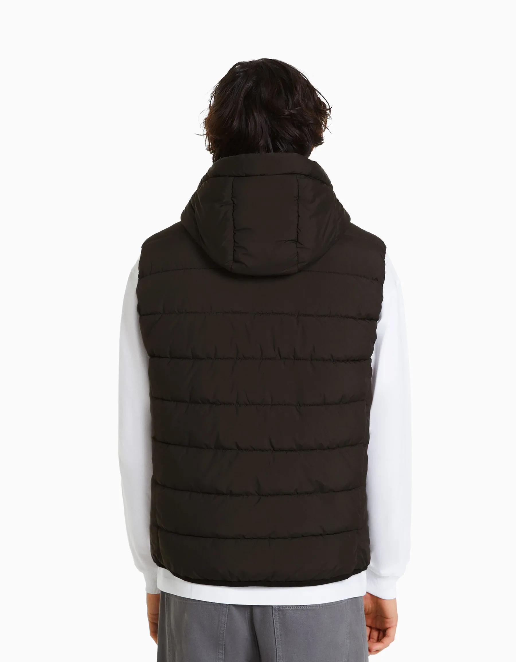 BERSHKA Doudoune sans manches capuche matelassée Noir Cheap