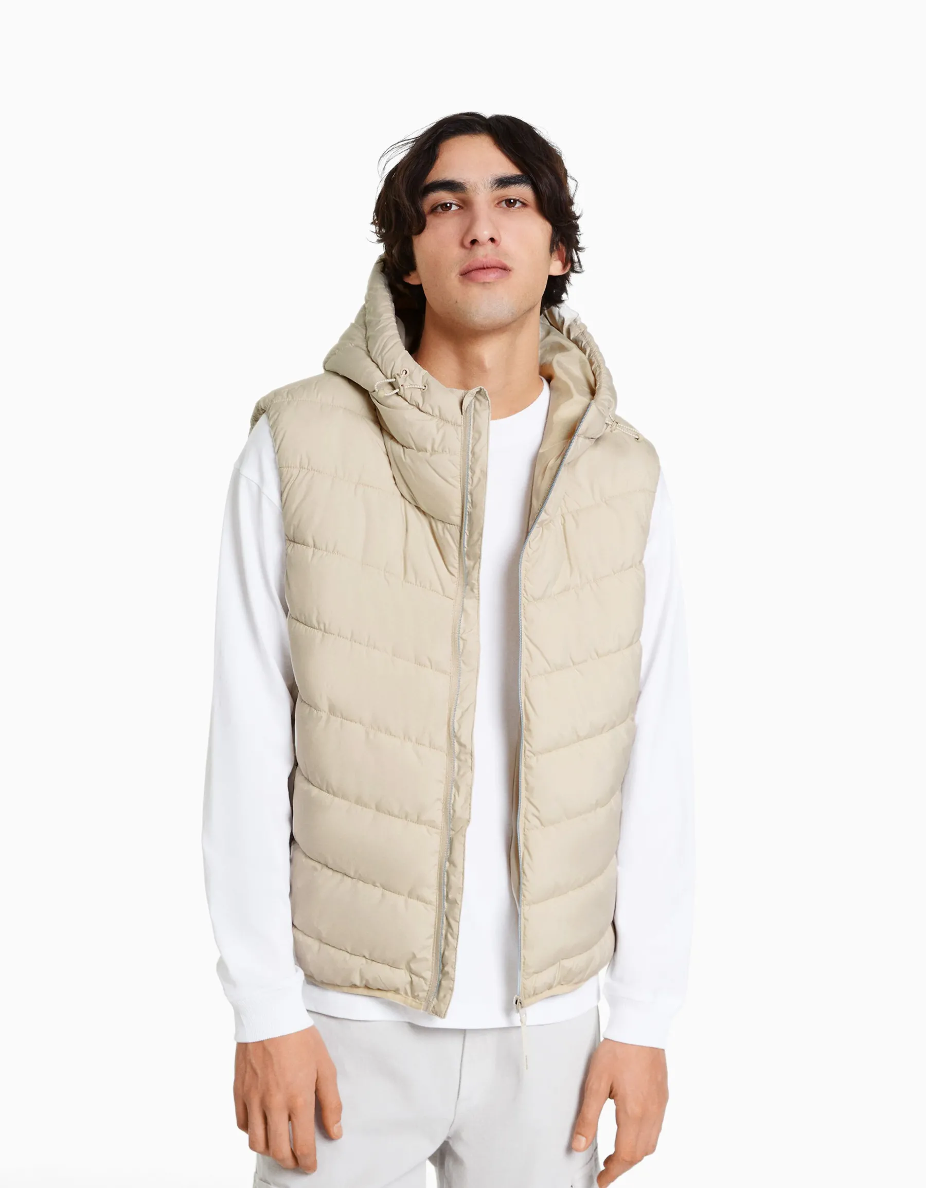 BERSHKA Doudoune sans manches capuche matelassée Noir Shop