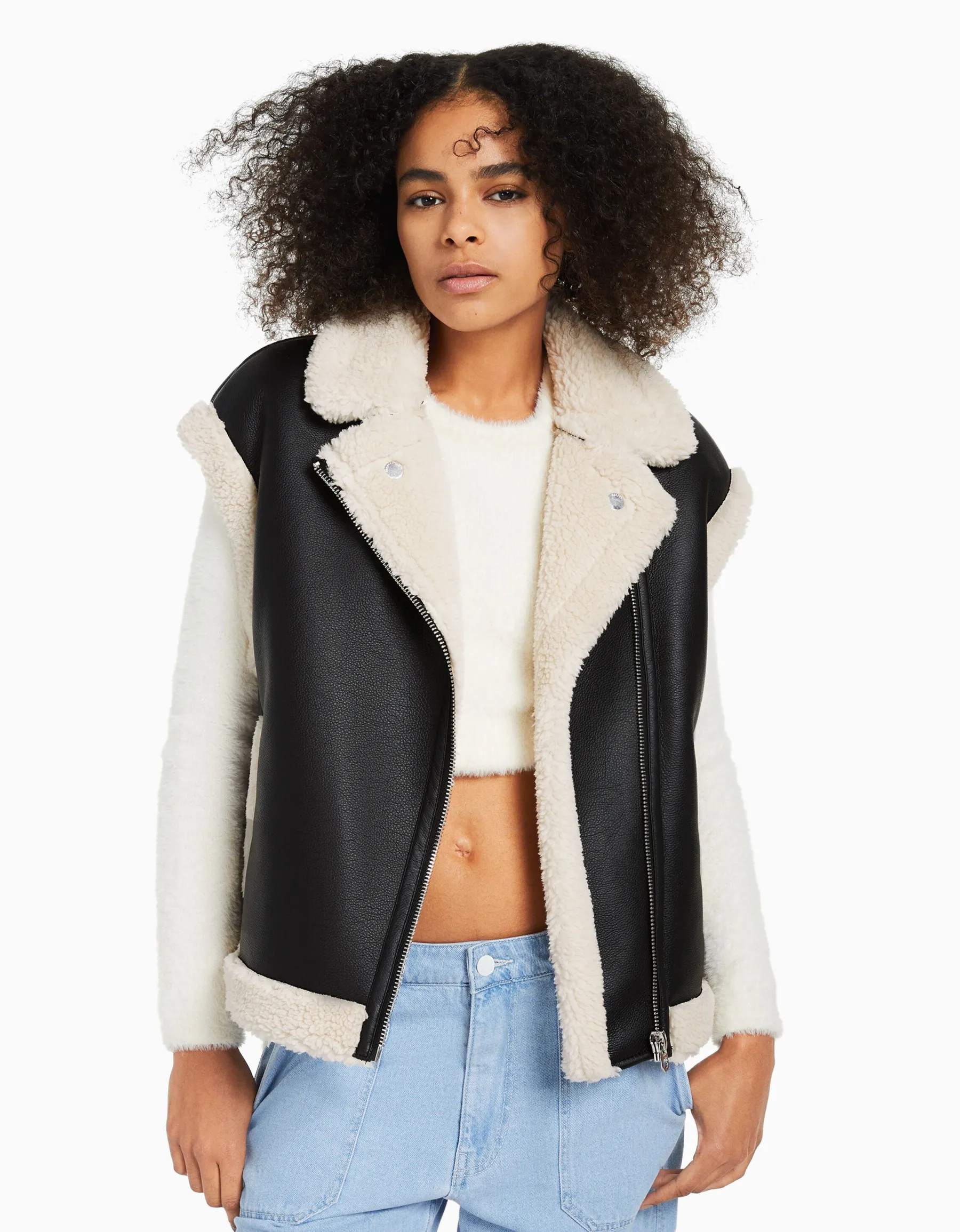 BERSHKA Doudoune sans manches double face similicuir Noir Cheap