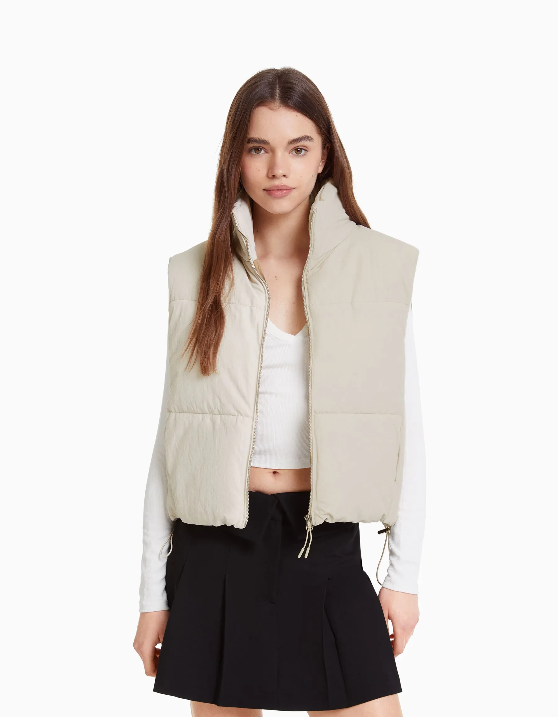 BERSHKA Doudoune sans manches effet nylon doublure Pierre Hot