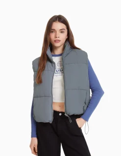 BERSHKA Doudoune sans manches effet nylon doublure Gris Best Sale