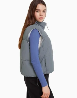 BERSHKA Doudoune sans manches effet nylon doublure Gris Best Sale