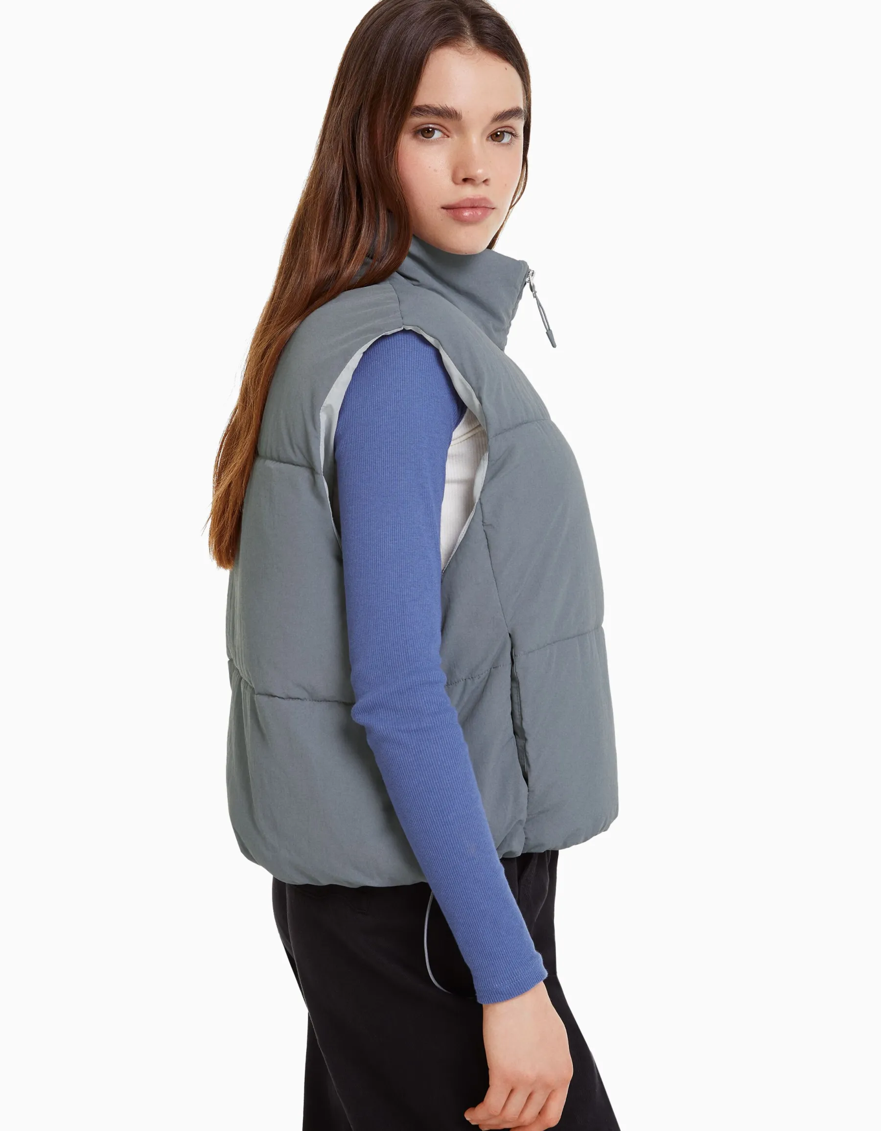 BERSHKA Doudoune sans manches effet nylon doublure Gris Best Sale