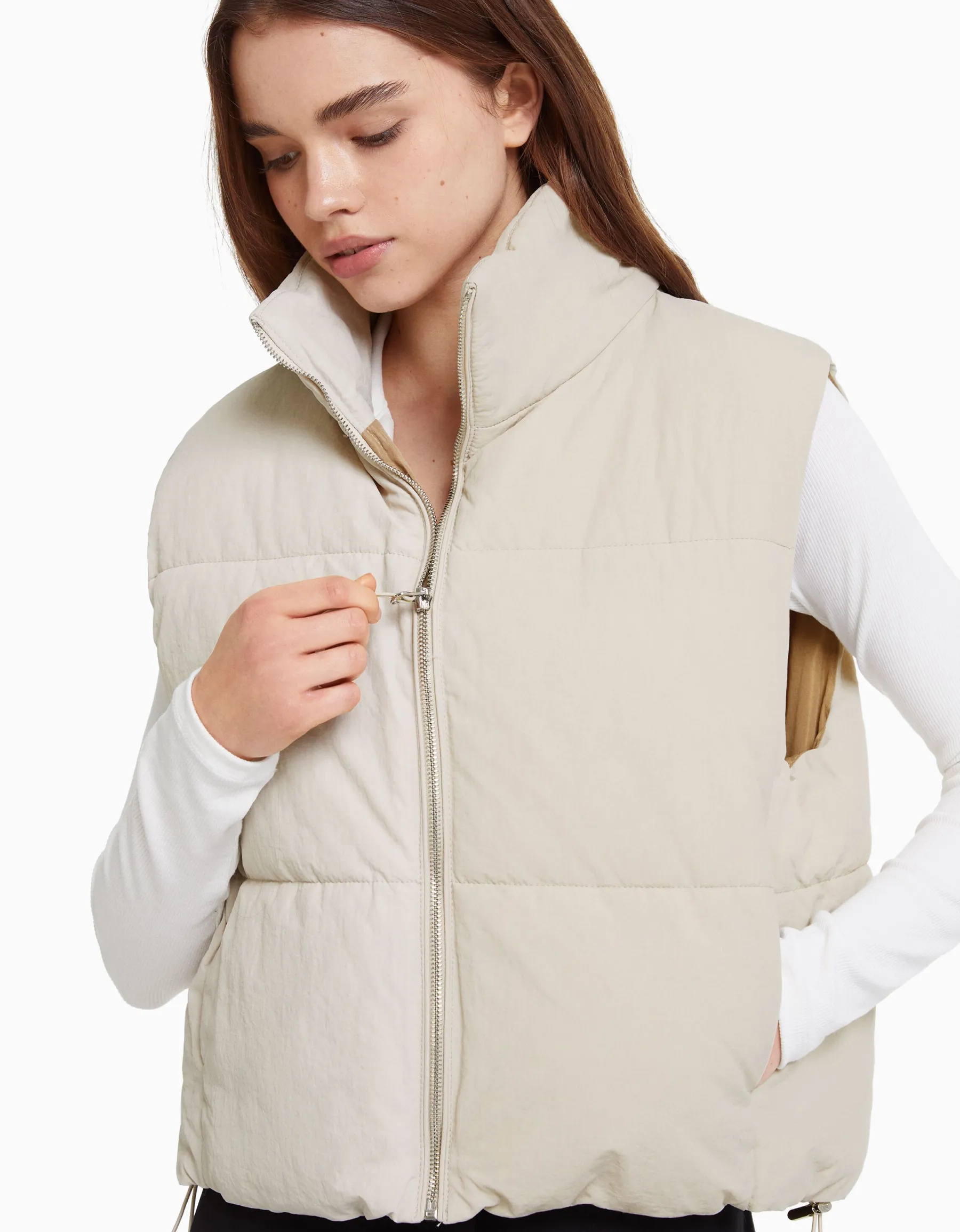 BERSHKA Doudoune sans manches effet nylon doublure Pierre Flash Sale