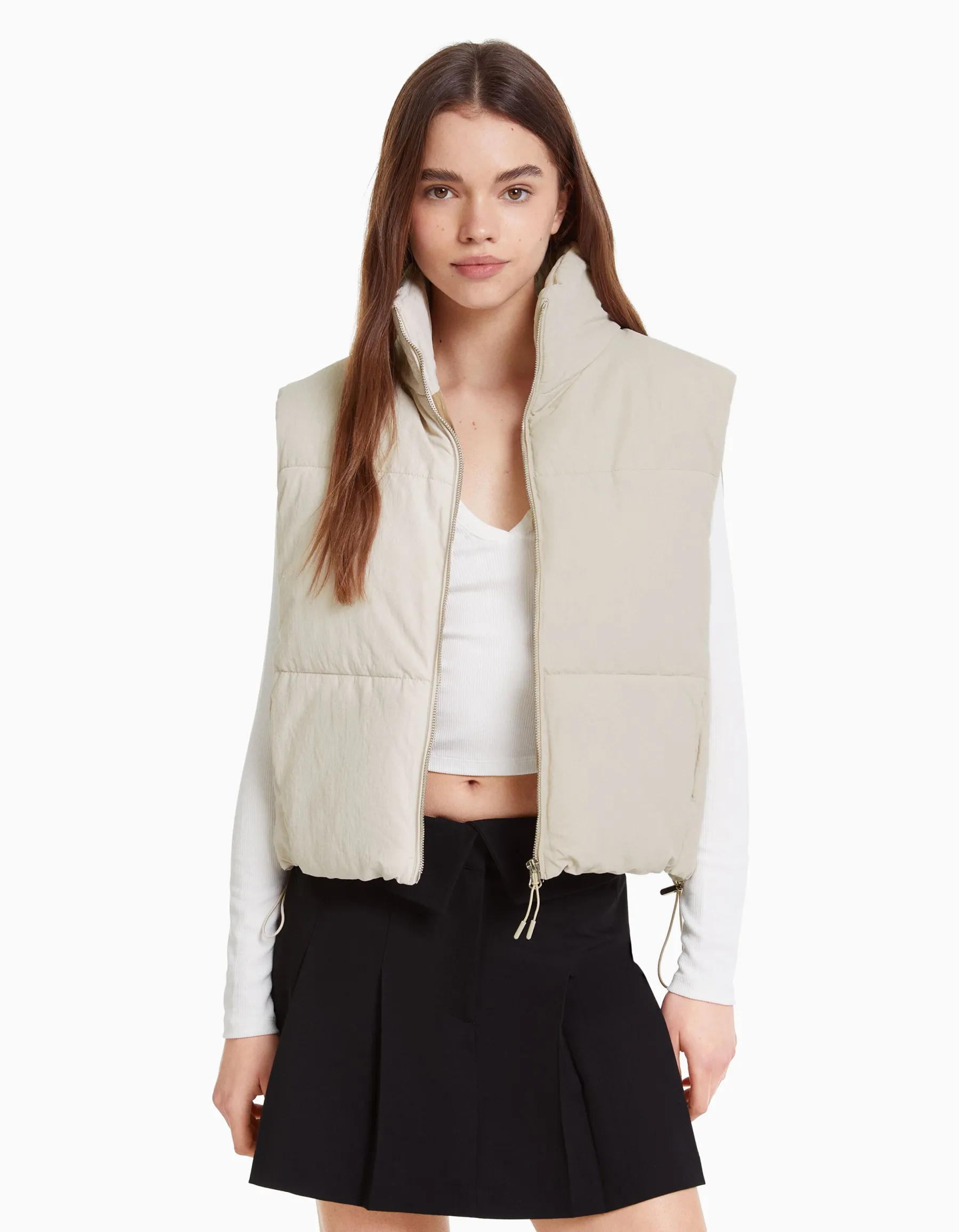 BERSHKA Doudoune sans manches effet nylon doublure Gris New