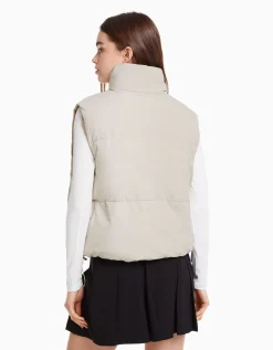 BERSHKA Doudoune sans manches effet nylon doublure Gris New