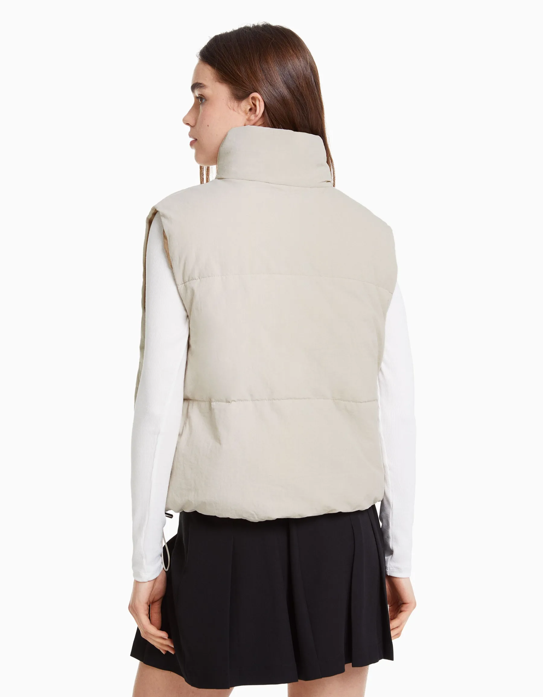 BERSHKA Doudoune sans manches effet nylon doublure Gris New