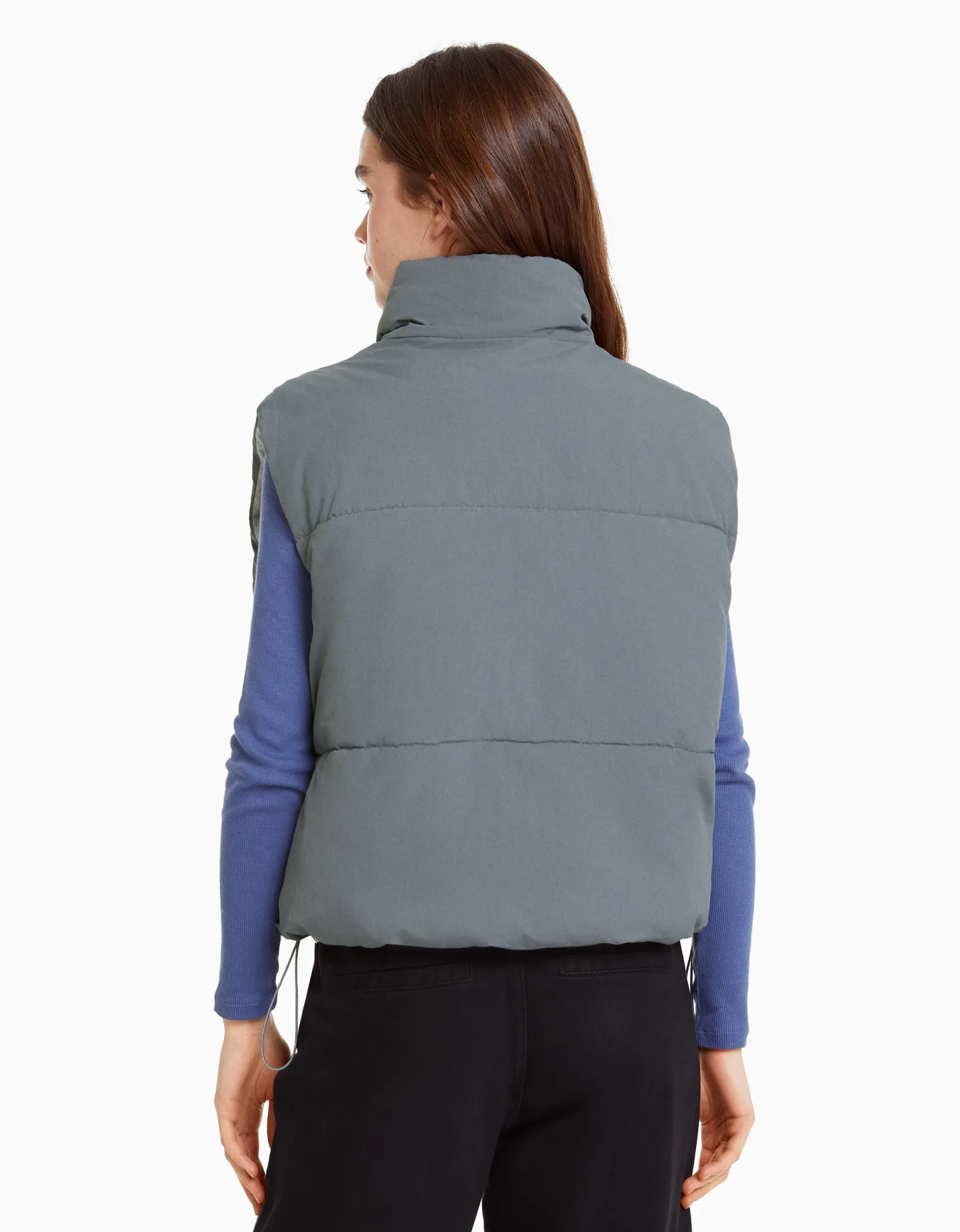 BERSHKA Doudoune sans manches effet nylon doublure Gris Hot