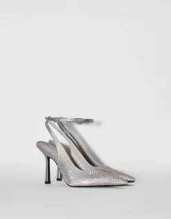 BERSHKA Escarpins brillants ouverts à l’arrière Argent Hot