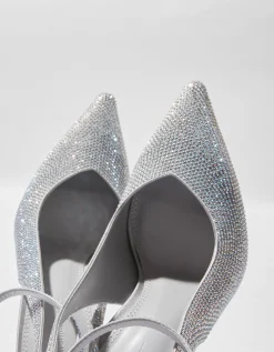 BERSHKA Escarpins brillants ouverts à l’arrière Argent Hot