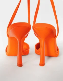 BERSHKA Escarpins ouverts à l’arrière boucle de cheville Orange Hot
