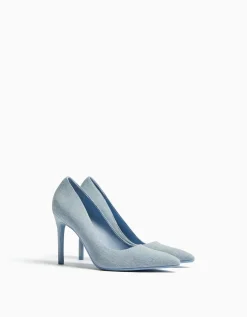 BERSHKA Escarpins talon haut denim Bleu lavé Cheap
