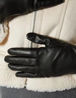 BERSHKA Gants similicuir fermeture Éclair Noir Shop