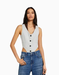 BERSHKA Gilet body tailoring Gris Outlet