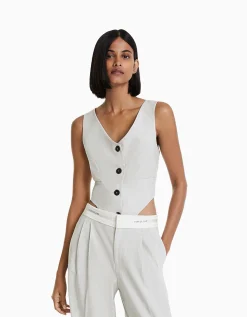BERSHKA Gilet body tailoring Gris Best Sale