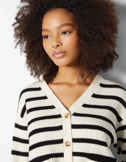 BERSHKA Gilet bord-côte rayé Écru Outlet