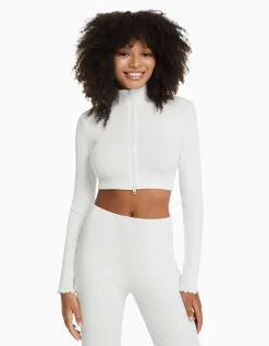 BERSHKA Gilet cropped col montant fermeture Éclair Bleu clair Shop
