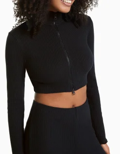 BERSHKA Gilet cropped col montant fermeture Éclair Bleu clair Fashion