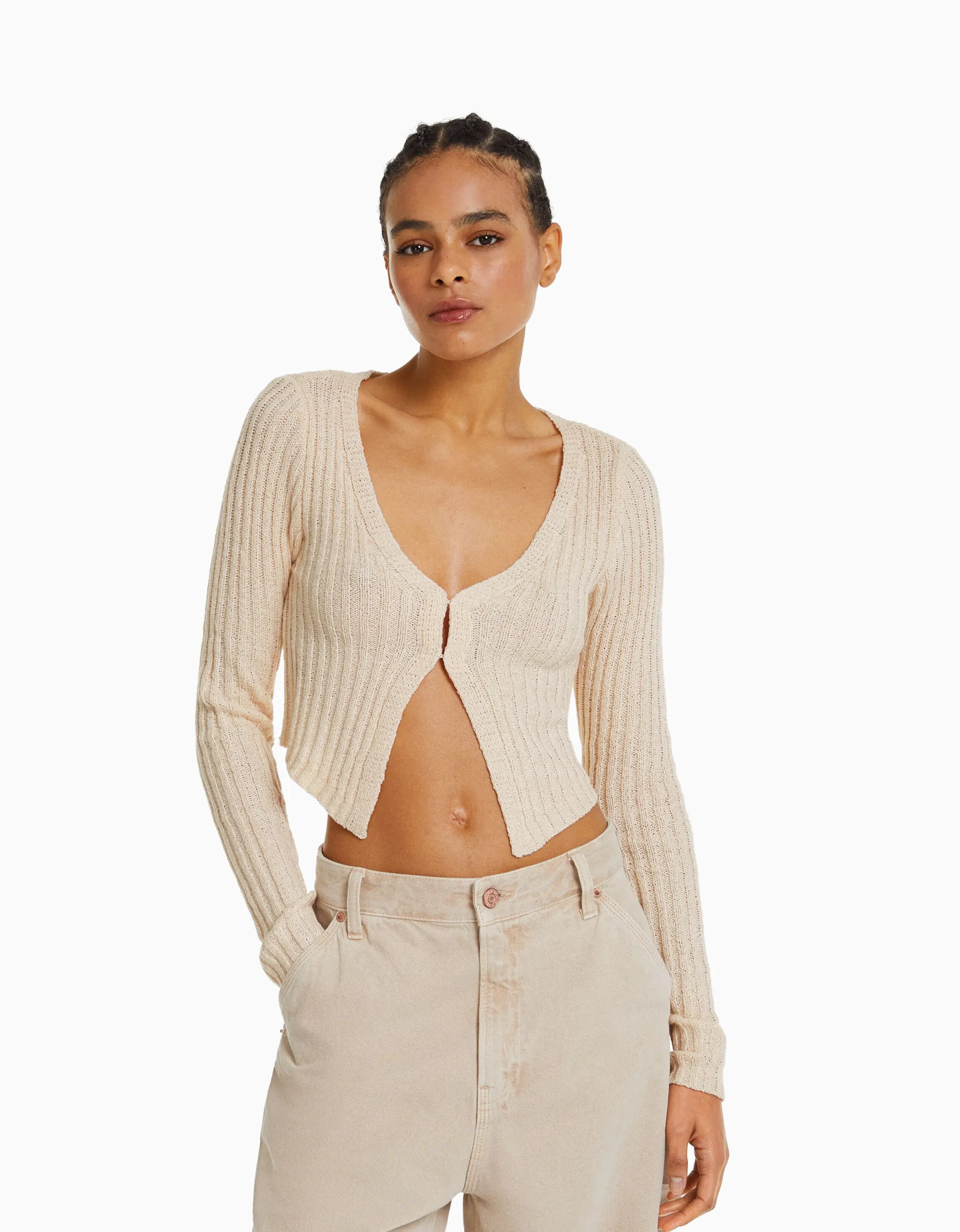 BERSHKA Gilet cropped rustique Écru Best Sale