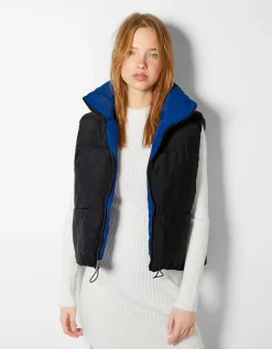 BERSHKA Gilet cropped sans manches réversible Grenade Sale