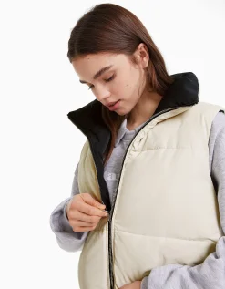 BERSHKA Gilet cropped sans manches réversible Grenade Outlet