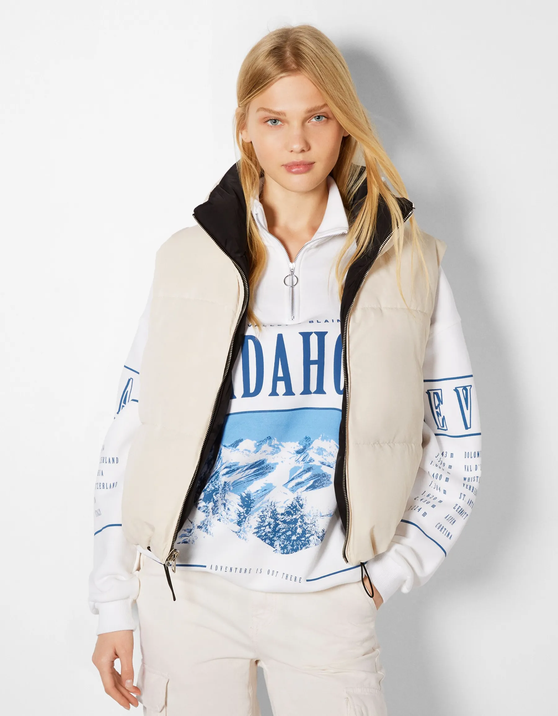 BERSHKA Gilet cropped sans manches réversible Grenade Cheap