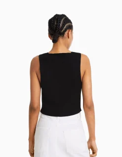 BERSHKA Gilet en maille avec boutons Noir Hot