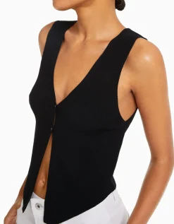 BERSHKA Gilet en maille avec boutons Noir Hot