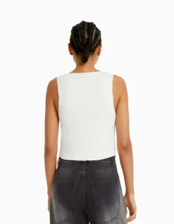 BERSHKA Gilet en maille avec boutons Noir Hot