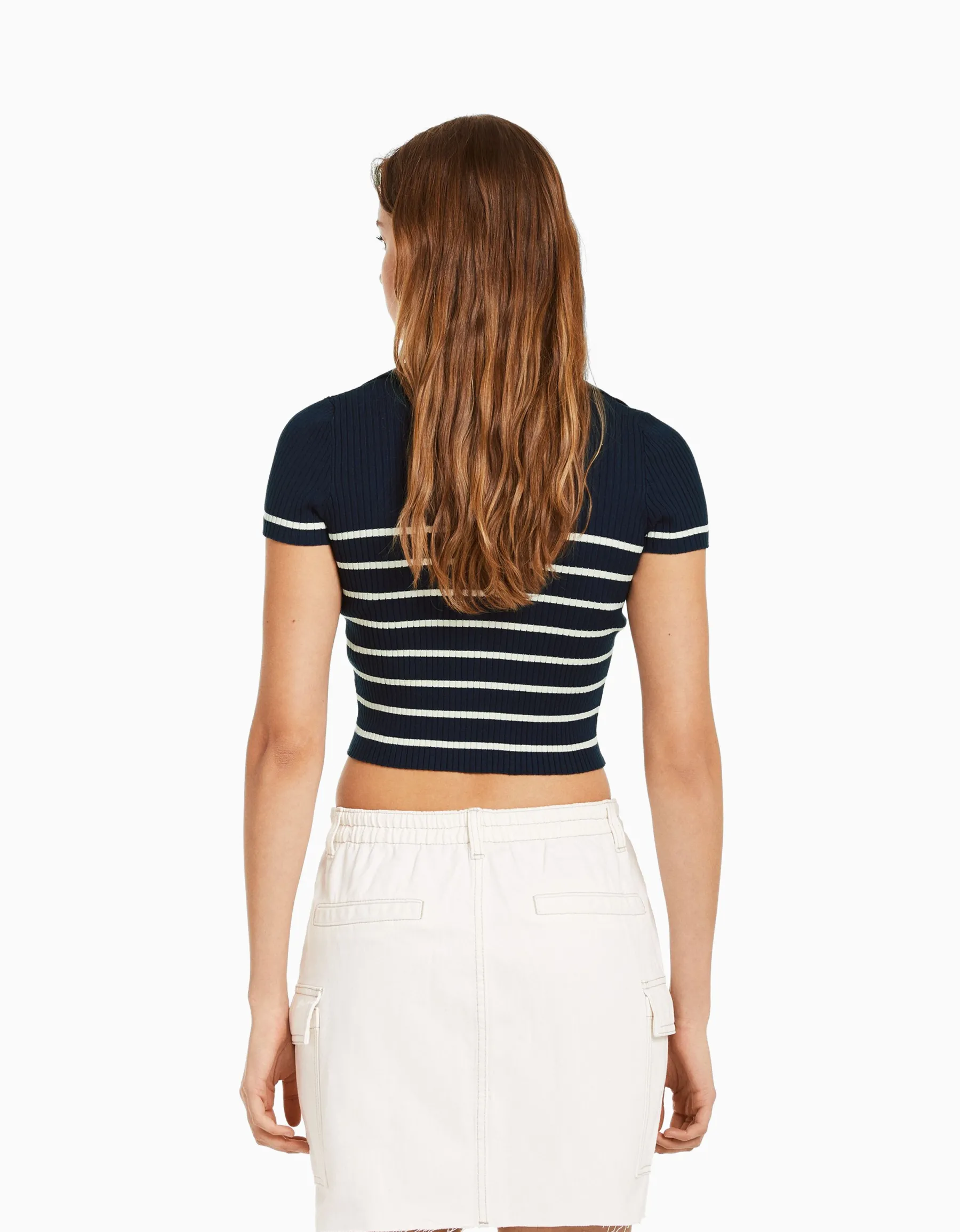 BERSHKA Gilet manches courtes col polo Bleu Online