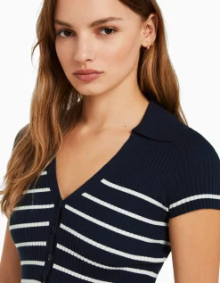 BERSHKA Gilet manches courtes col polo Bleu Online