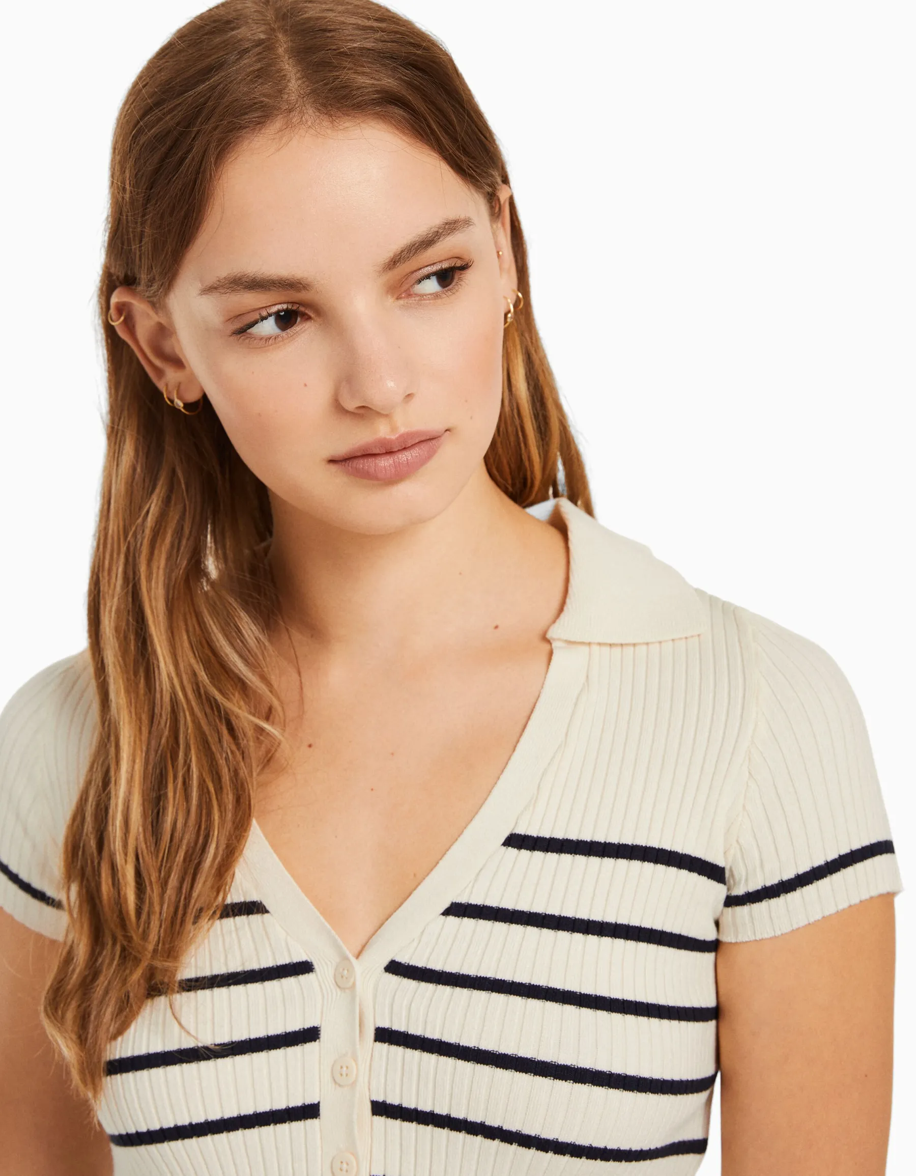 BERSHKA Gilet manches courtes col polo Bleu Outlet