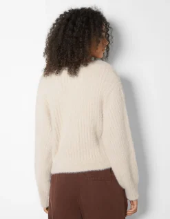 BERSHKA Gilet manches longues col V fausse fourrure Blanc Clearance