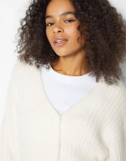 BERSHKA Gilet manches longues col V fausse fourrure Blanc Best